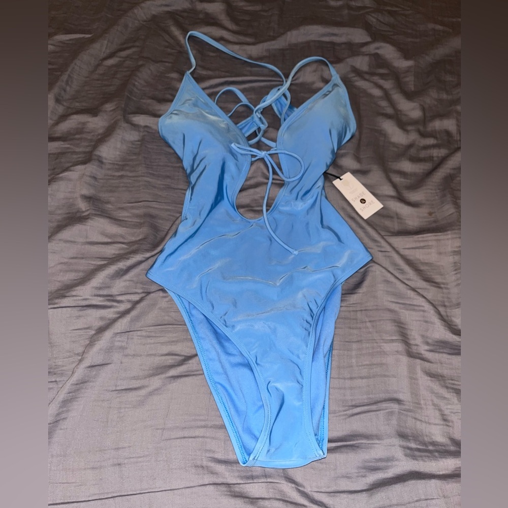 shade and shore blue one piece swimsuit size small